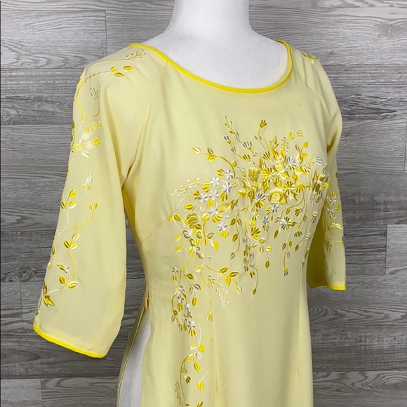 Vintage Yellow Embroidered high Slit Maxi Dress - Picture 2 of 8